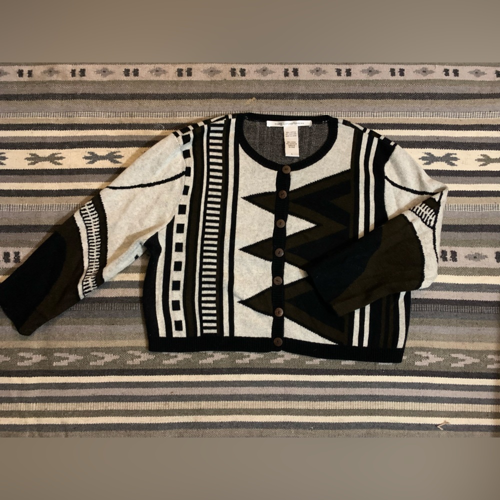 Diane Von Furstenberg cashmere and cotton cropped tribal cardigan sweater L